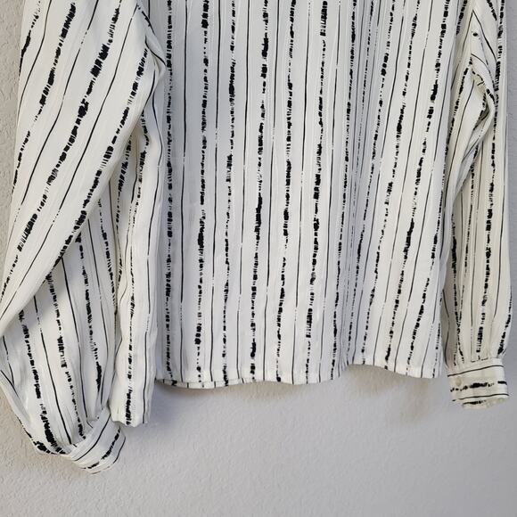 Vintage 80s Blouse Women Size XL Bow Neck Stripe Office Preppy Modest Business - Picture 12 of 12